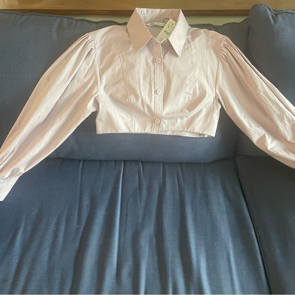 Zara 100% cotton lavender long sleeve blouse